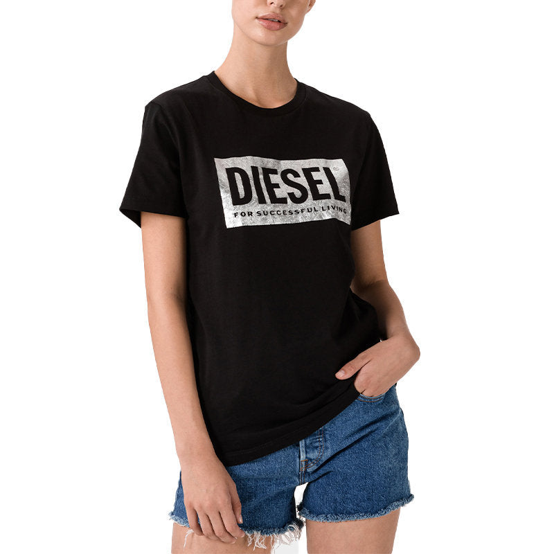 DIESEL T FOIL Womens T Shirts Crew Neck Short Sleeve Casual Black Summer Tee NEW