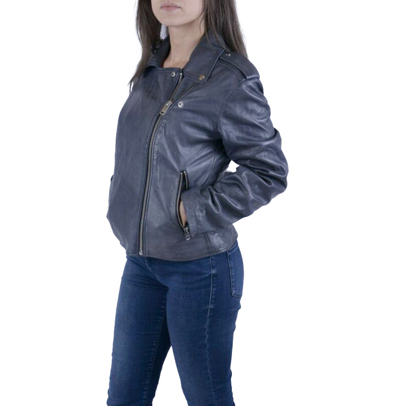 DIESEL L-REVI Womens Genuine Leather Biker Jackets Slim Fit Zipper Classic Coat