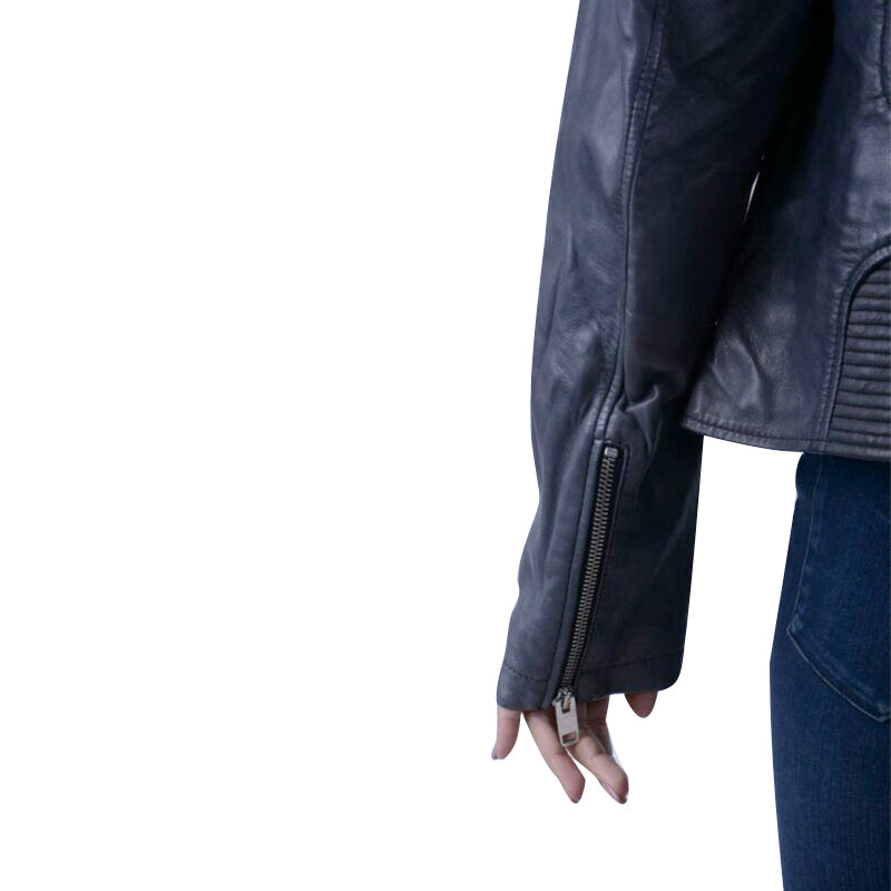 DIESEL L-REVI Womens Genuine Leather Biker Jackets Slim Fit Zipper Classic Coat