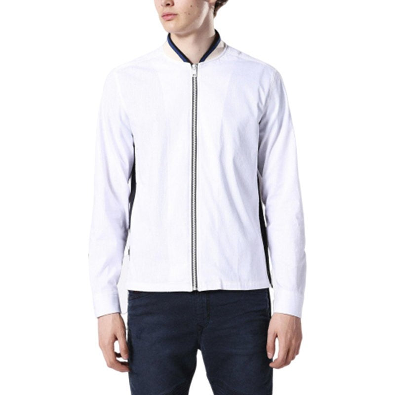 DIESEL D JODY CAMICIA Mens Bomber Neck Shirt White Slim fit Casual Long Sleeve