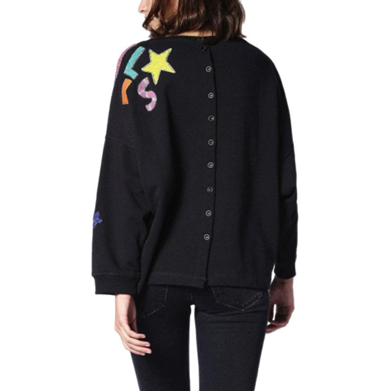 DIESEL F GERTRUDE R 0BAPV Women Cardigan Back Button Jumper Black Sweatshirts
