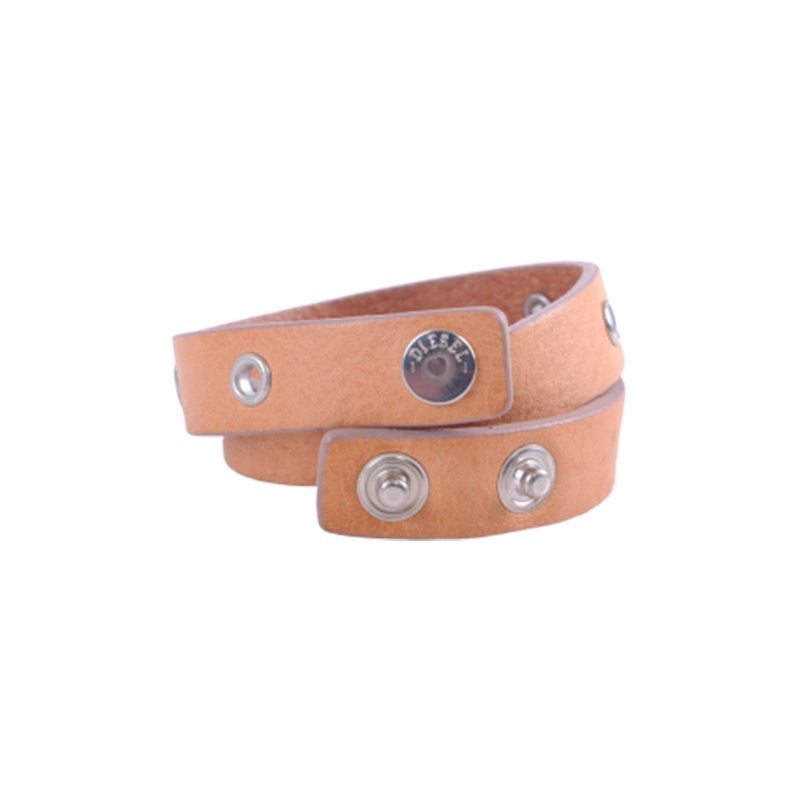 DIESEL Mens Bracelets Genuine Leather Double Wrap Unisex Womens Wristband Brown