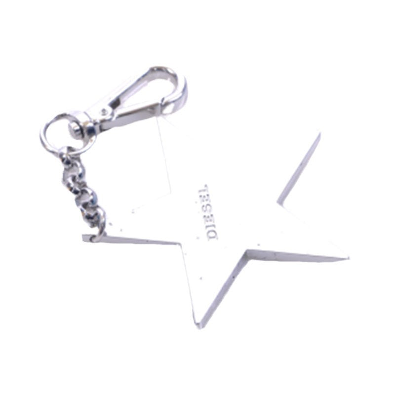 DIESEL Unisex Keyring Metal Key Stainless Link Chain Silver Ring Metal Star Logo