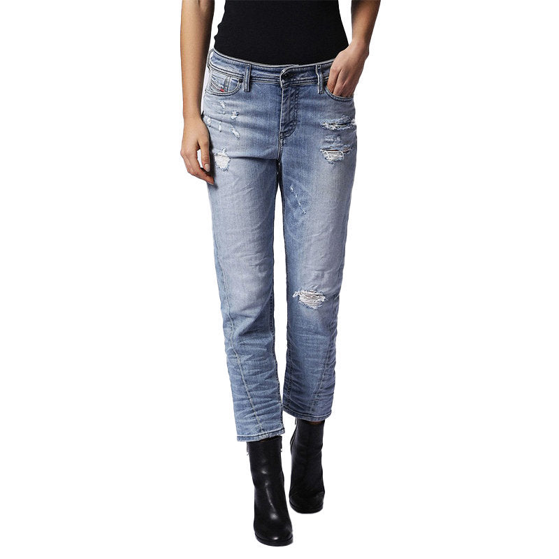DIESEL Womens Denim Jeans REEN SEAM 0857F Regular Fit Straight Distressed Blue