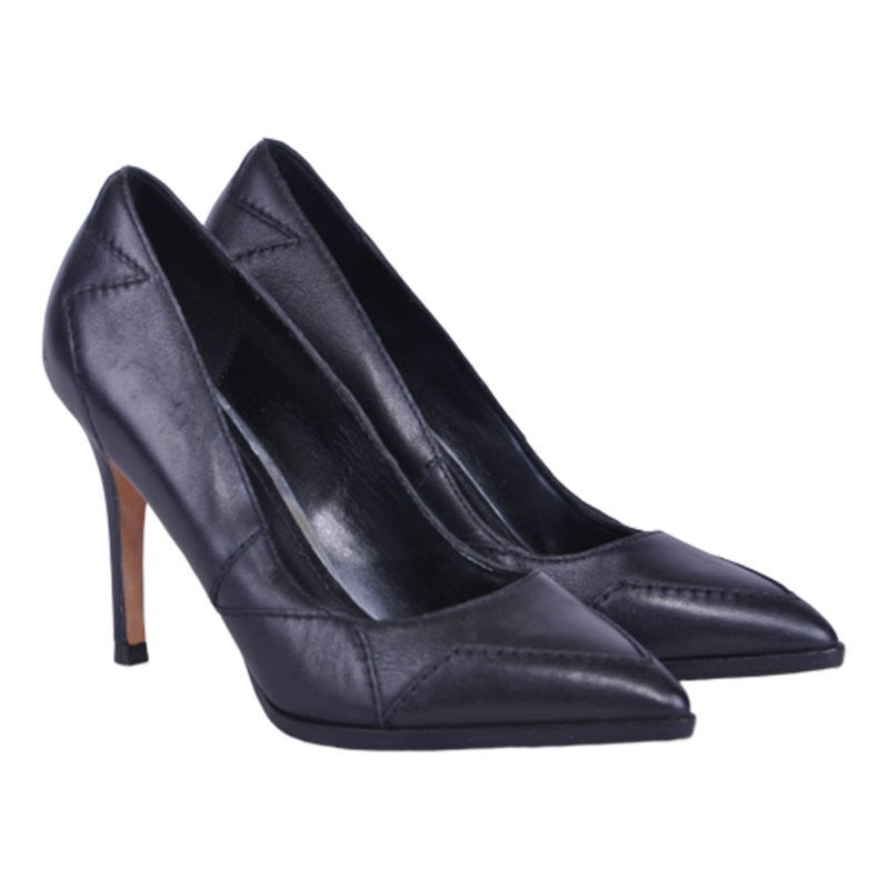 DIESEL OFFBEAT HEELS D AS Womens High Heels Black Leather Slip On Shoes RRP-£200