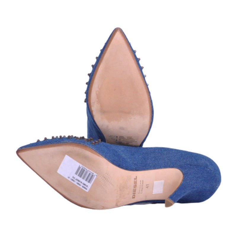 DIESEL ATOMIC BLONDIE PIC Womens High Heels Denim Blue Slip On Pump Shoes RP-190