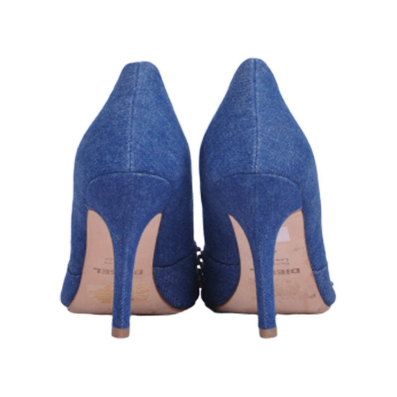 DIESEL ATOMIC BLONDIE PIC Womens High Heels Denim Blue Slip On Pump Shoes RP-190