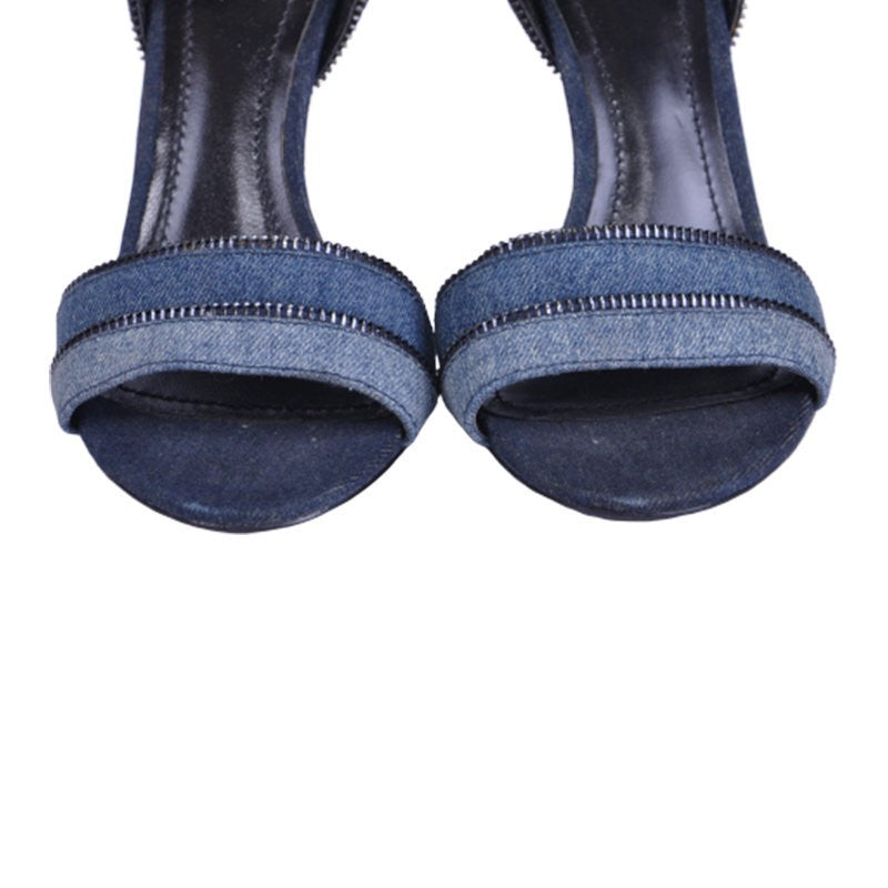DIESEL Womens High Heels Denim Blue Slip On Open Toe Casual Pump Shoes RRP- £180