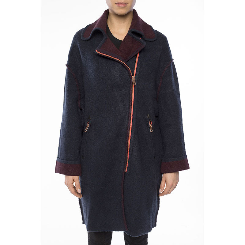 DIESEL M BICE Womens Trench Coat Virgin Wool Navy Jacket Winter Warm Overcoat M
