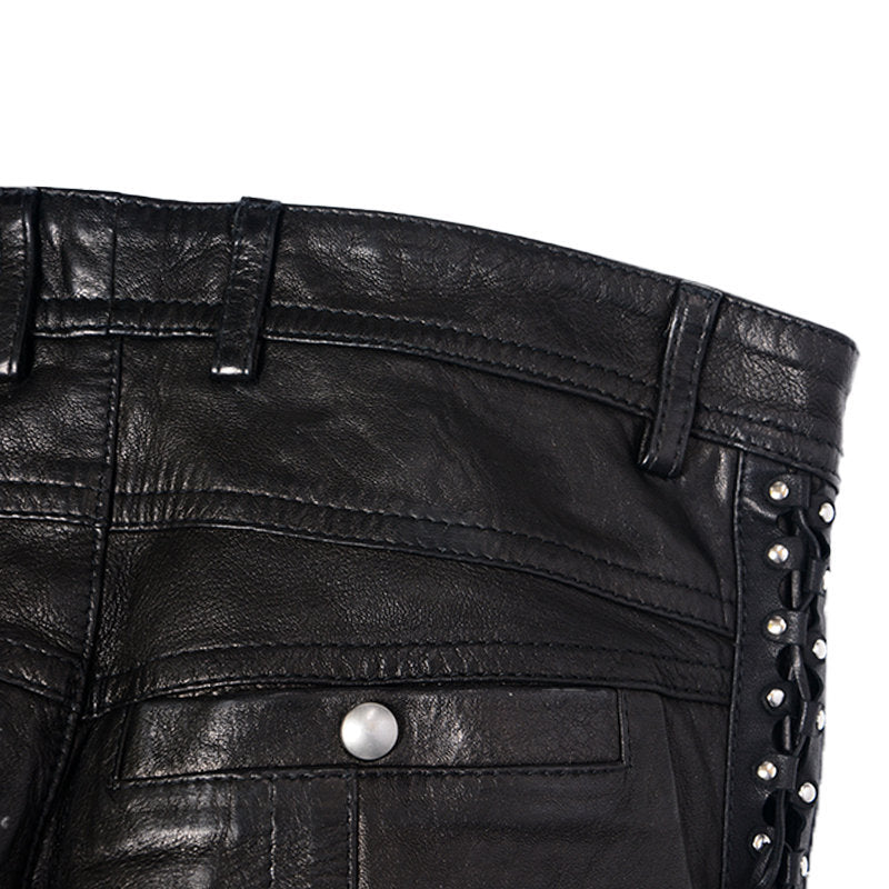 DIESEL BLACK GOLD Womens Leather Trousers Stretchy Metal Studs Black Biker Pants