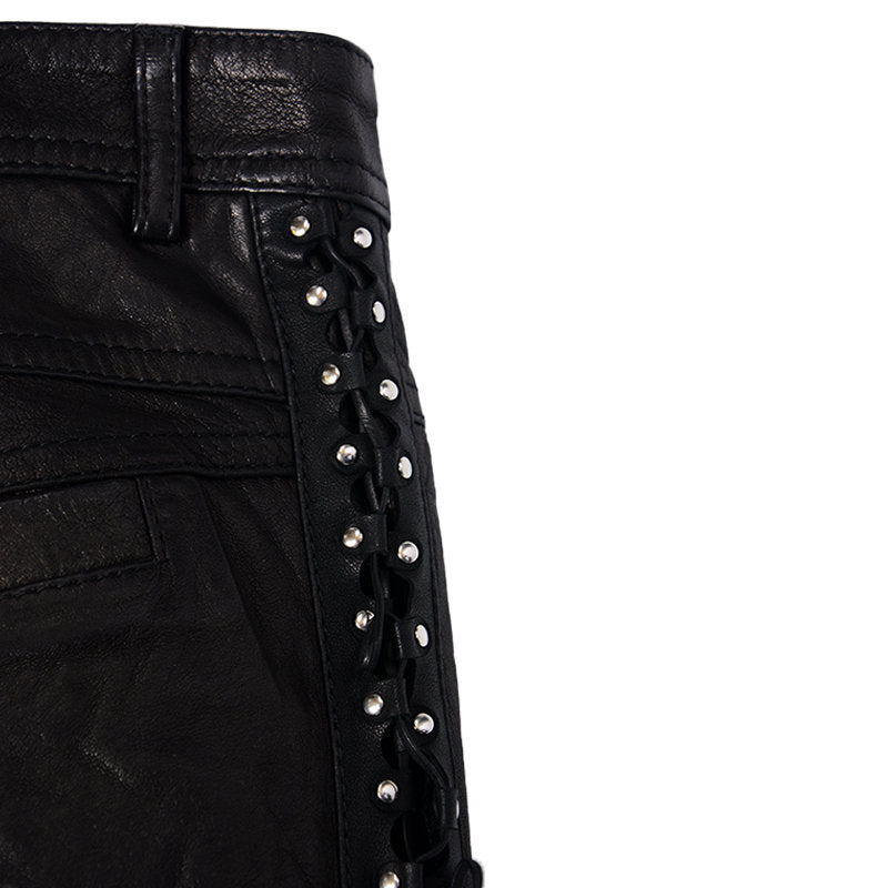 DIESEL BLACK GOLD Womens Leather Trousers Stretchy Metal Studs Black Biker Pants