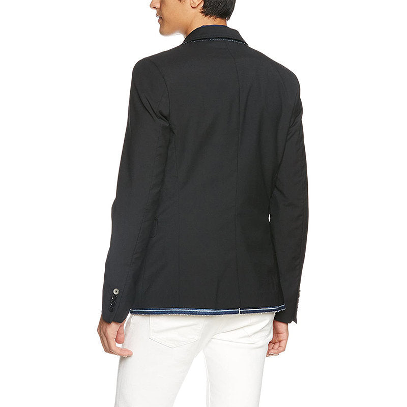 DIESEL J LUSH Mens Blazer Jacket Denim Trim Wool Double Button Casual Black Coat