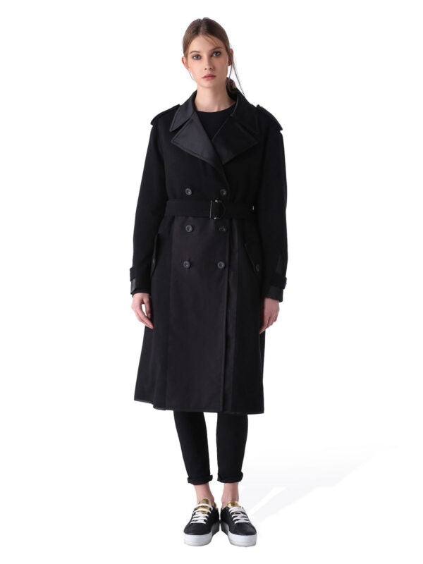 DIESEL W-DEELY 0PAKV Womens Trench Coat knee long Summer Outwear Black Waistcoat